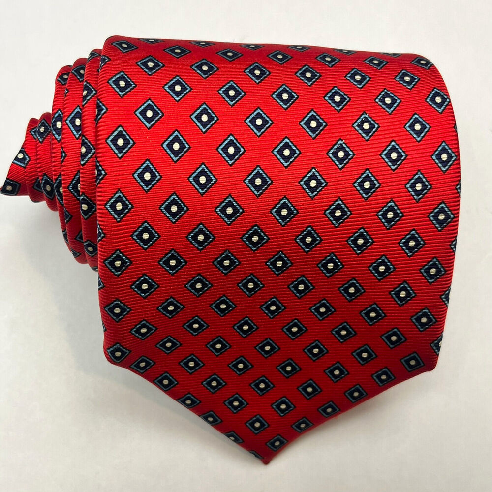 The Custom Shop Shirtmakers Mens Silk Tie Geometric Diamond Red Blue Necktie